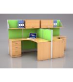 2 Pax L Shape Workstation With Overhead Cabinet - Space Master Office Furniture