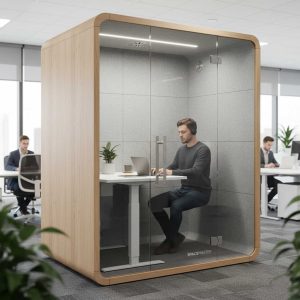 Acoustic Pod Height Adjustable Desk Two Person