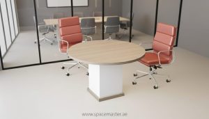 Round Top High quality Melamine MDF finished with square Box leg Melamine MDF Finished