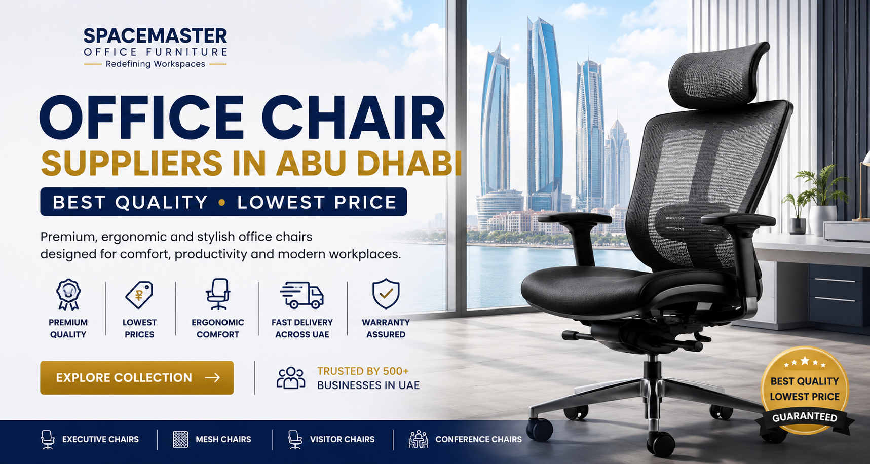 Find trusted office chair suppliers in Abu Dhabi offering ergonomic, executive, and affordable chairs with best quality, lowest prices, and fast UAE delivery.