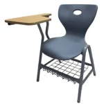 CODE training chair with PP seat back, wooden writing tablet, metal frame and under seat storage basket fully manufactured in UAE