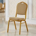 Crown-Back Gold Frame Banquet Chair | Checkered Fabric Stackable Chair